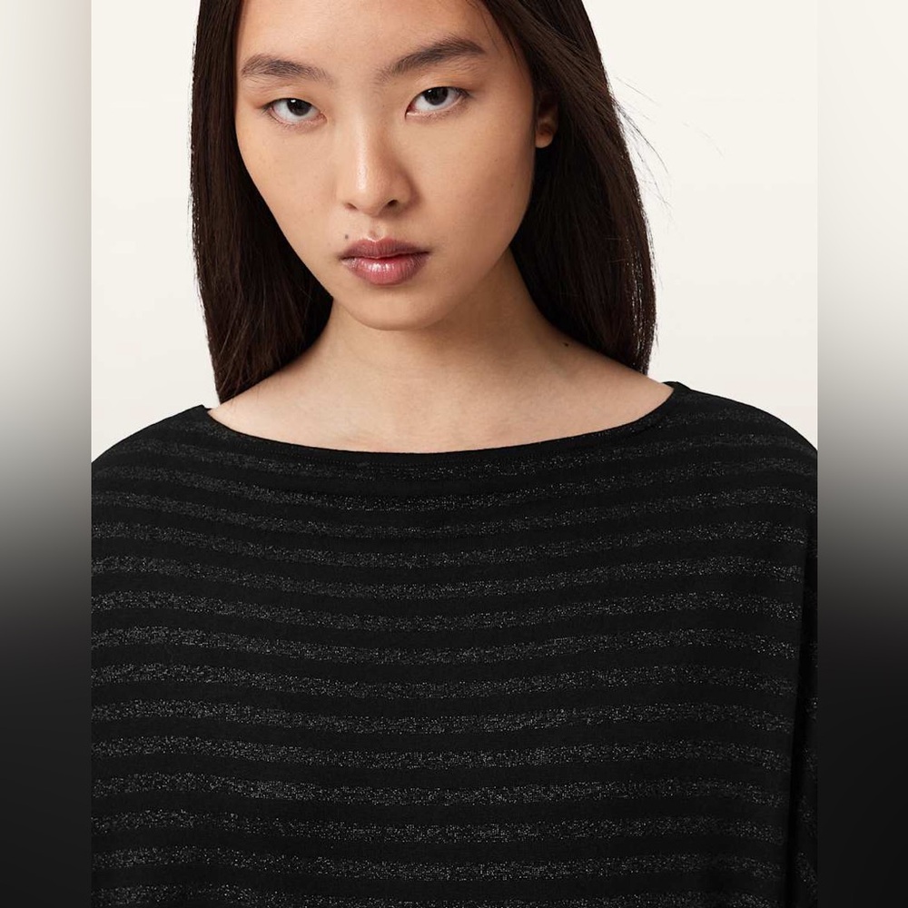 ALLSAINTS RITA STRIPED SHIMMER TOP - Picture 2 of 9